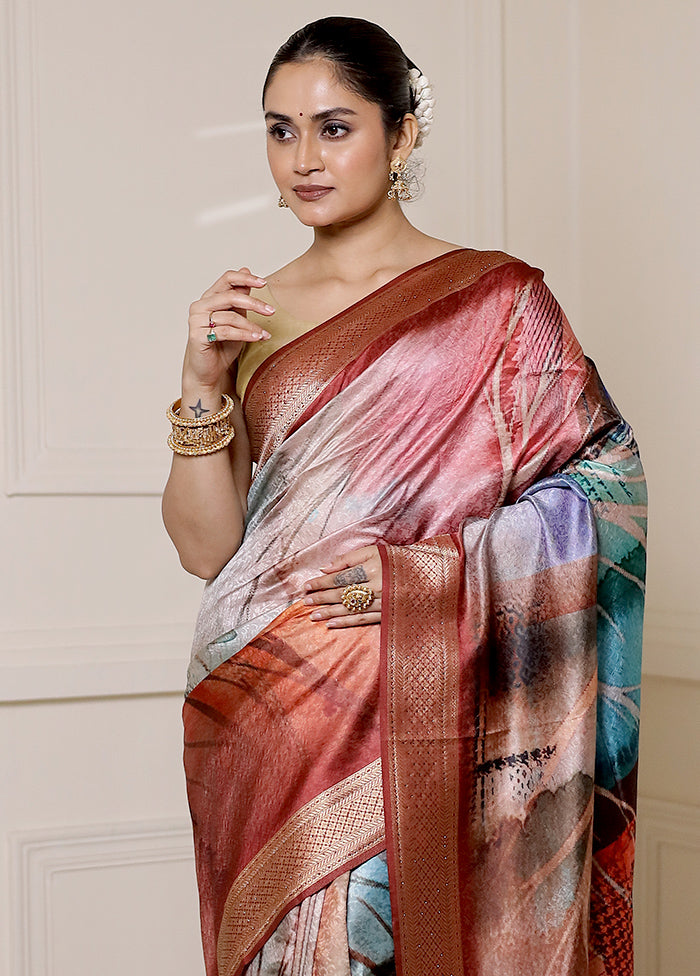 Rust Dupion Silk Saree With Blouse Piece