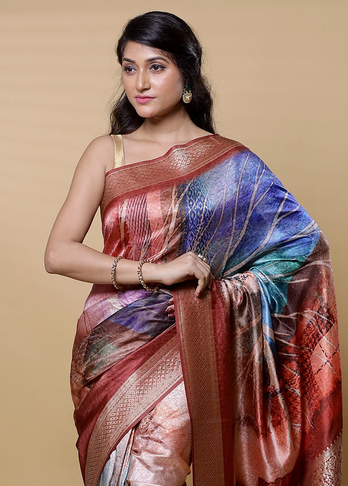 Rust Dupion Silk Saree With Blouse Piece