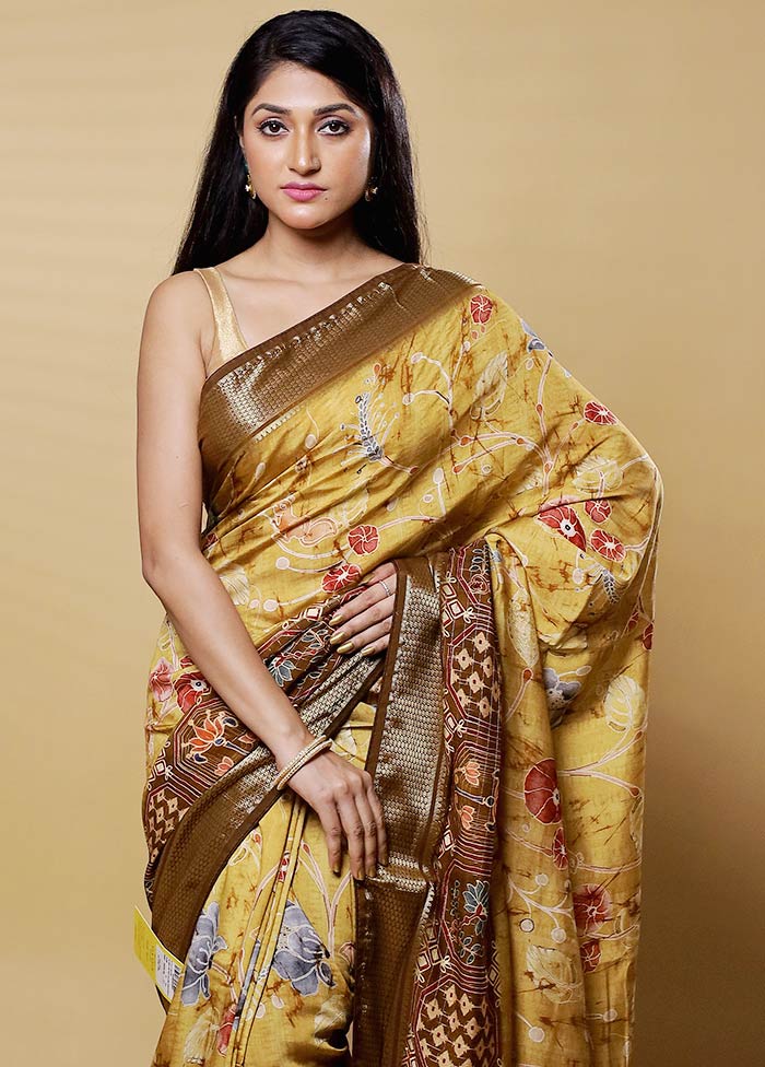 Brown Dupion Silk Saree With Blouse Piece