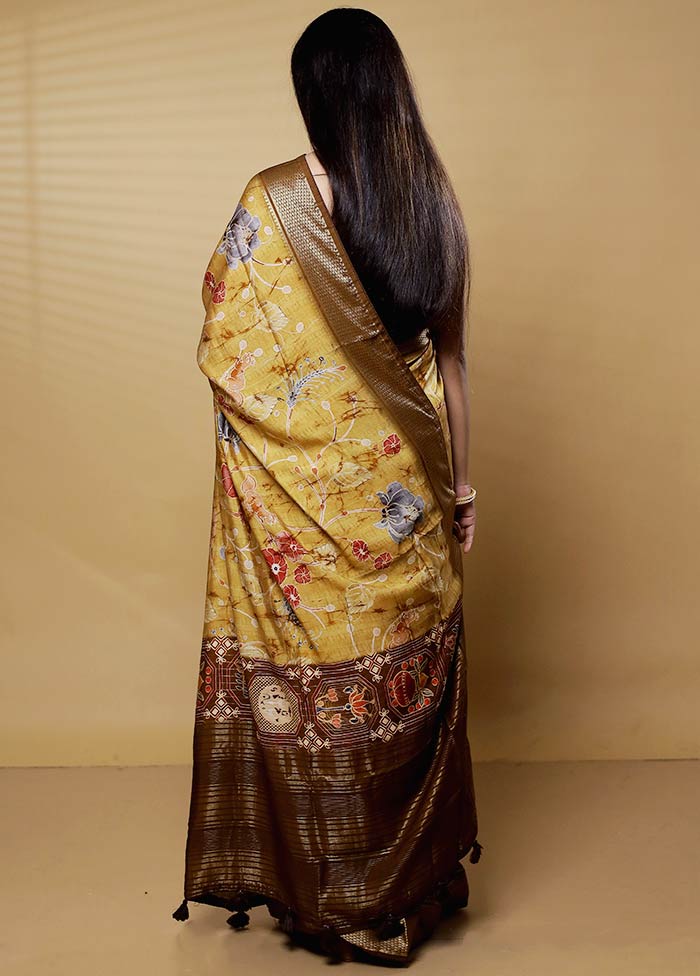 Brown Dupion Silk Saree With Blouse Piece