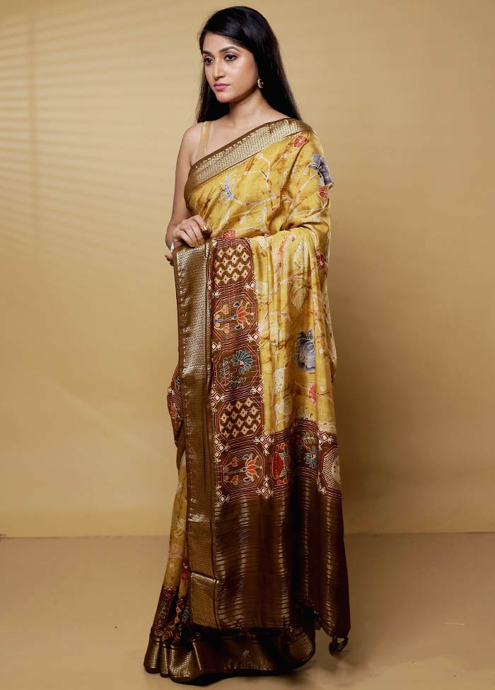 Brown Dupion Silk Saree With Blouse Piece