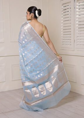 Blue Organza Saree With Blouse Piece