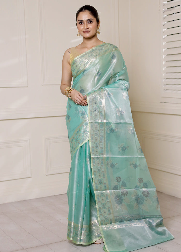 Green Tissue Silk Saree With Blouse Piece