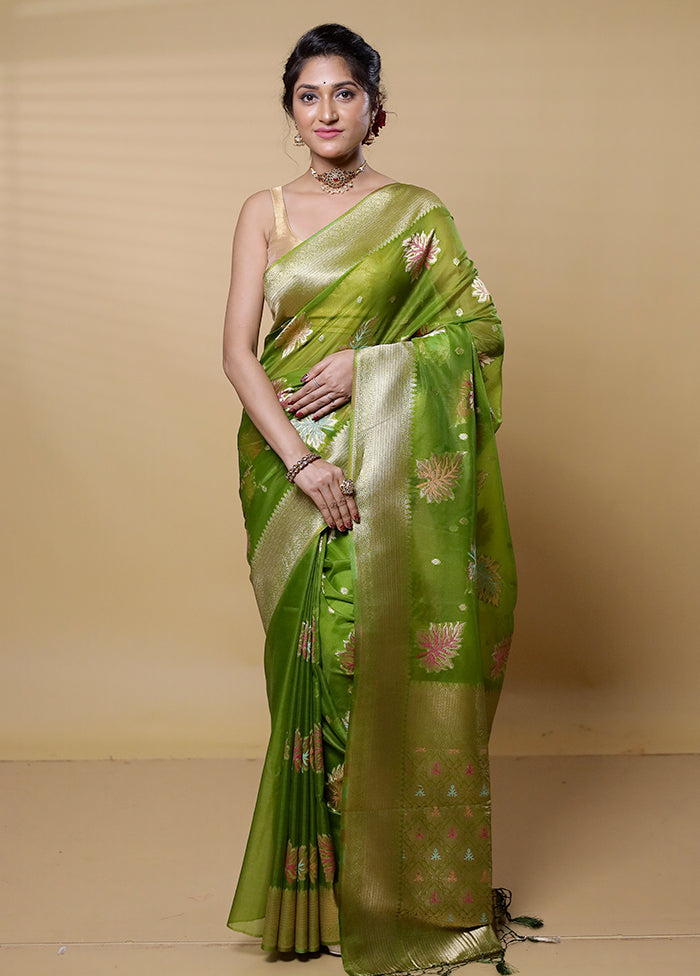 Green Organza Saree With Blouse Piece