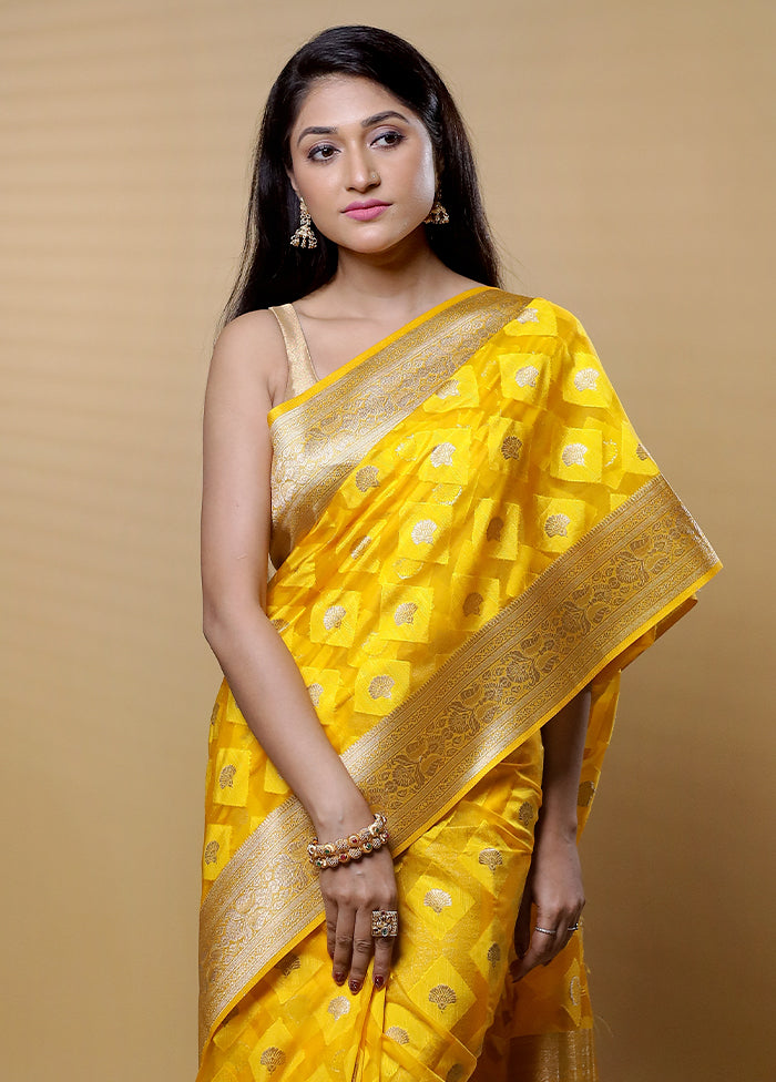 Yellow Dupion Silk Saree With Blouse Piece