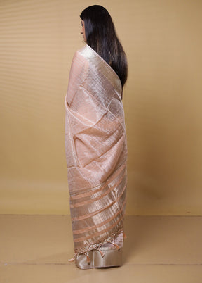 Peach Tissue Silk Saree With Blouse Piece