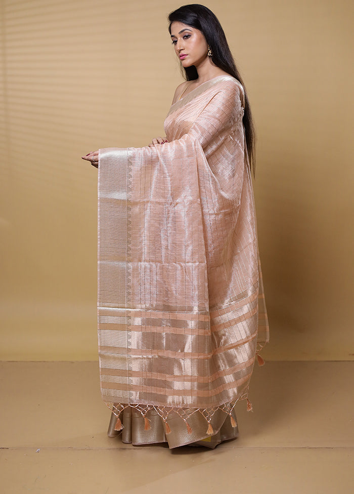 Peach Tissue Silk Saree With Blouse Piece