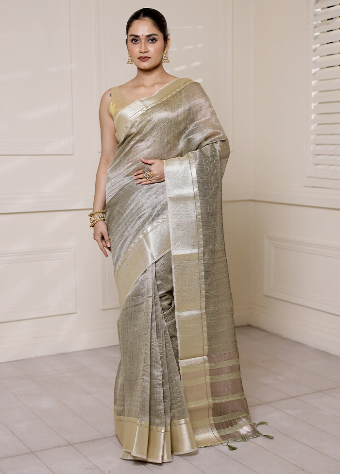 Grey Tissue Silk Saree With Blouse Piece