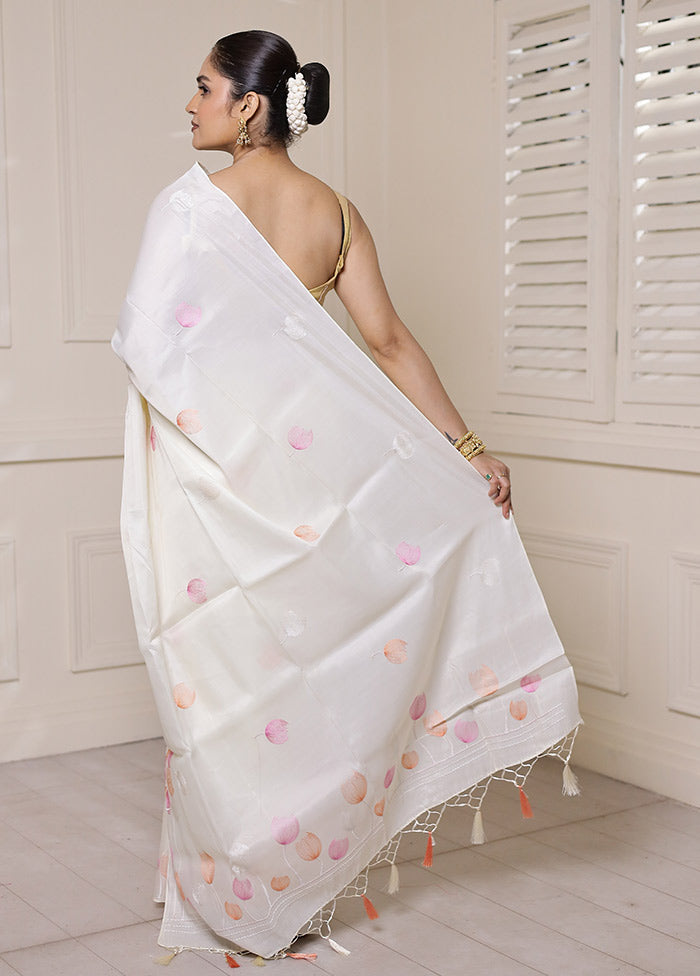 White Dupion Silk Saree With Blouse Piece