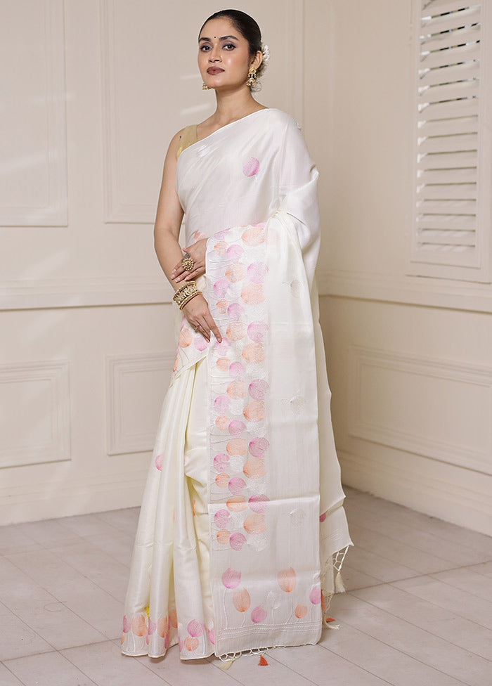 White Dupion Silk Saree With Blouse Piece