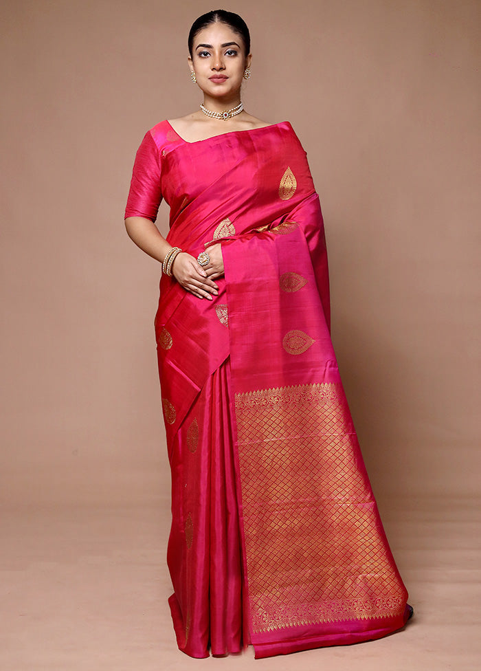 Pink Handloom Kanjivaram Pure Silk Saree With Blouse Piece