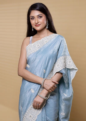 Blue Jimmy Choo Saree With Blouse Piece