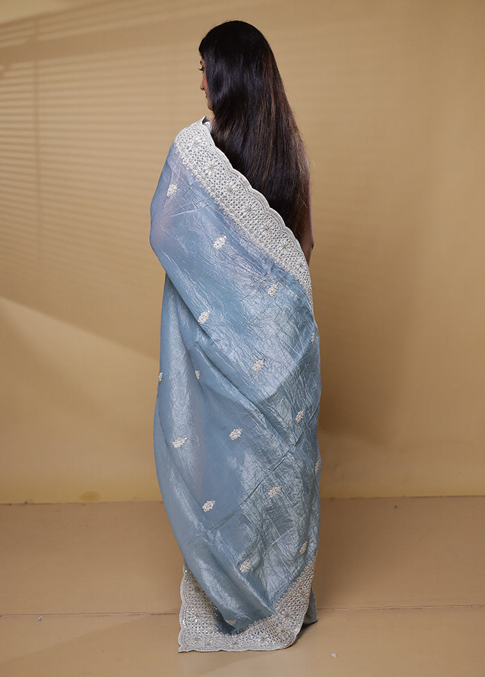 Blue Jimmy Choo Saree With Blouse Piece