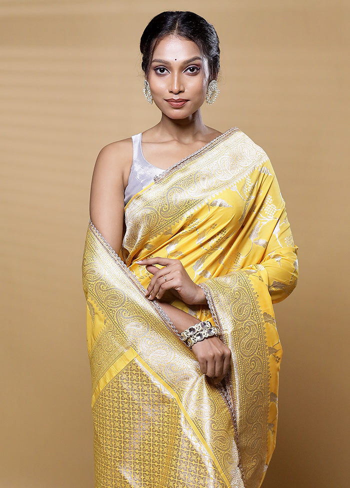 Yellow Dupion Silk Saree With Blouse Piece