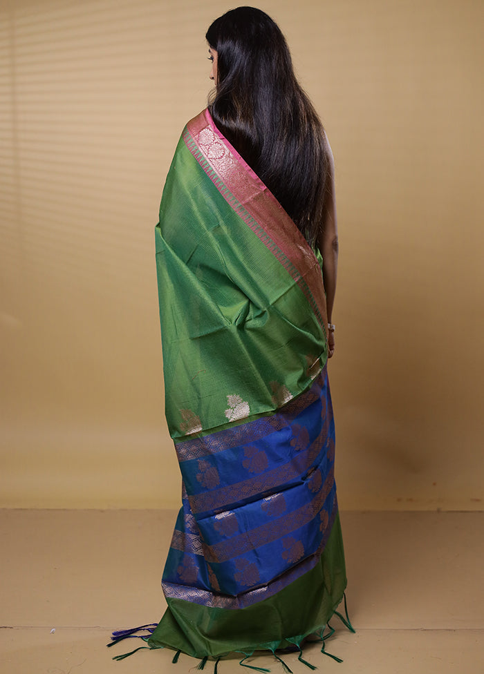 Green Kota Cotton Saree With Blouse Piece