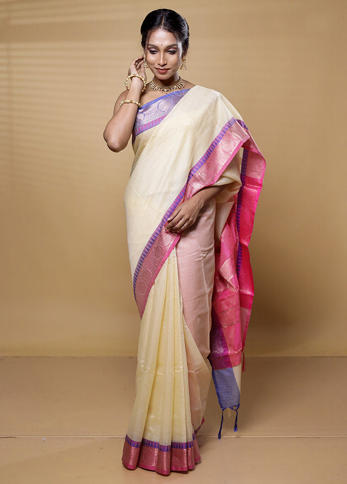 Cream Kota Cotton Saree With Blouse Piece