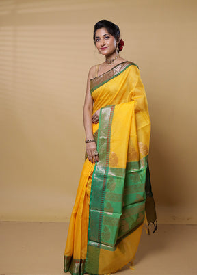 Yellow Kota Cotton Saree With Blouse Piece