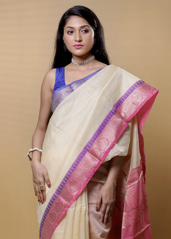 Cream Kota Cotton Saree With Blouse Piece