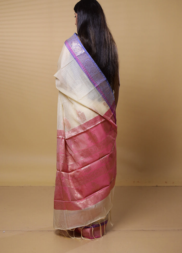 Cream Kota Cotton Saree With Blouse Piece