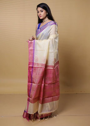 Cream Kota Cotton Saree With Blouse Piece