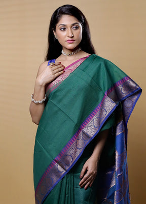 Green Kota Cotton Saree With Blouse Piece