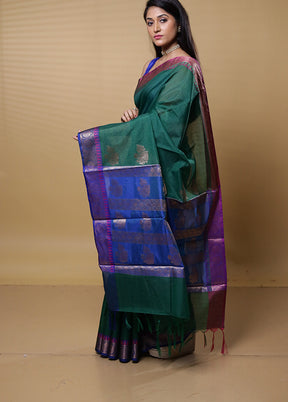 Green Kota Cotton Saree With Blouse Piece