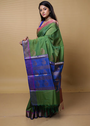 Green Kota Cotton Saree With Blouse Piece