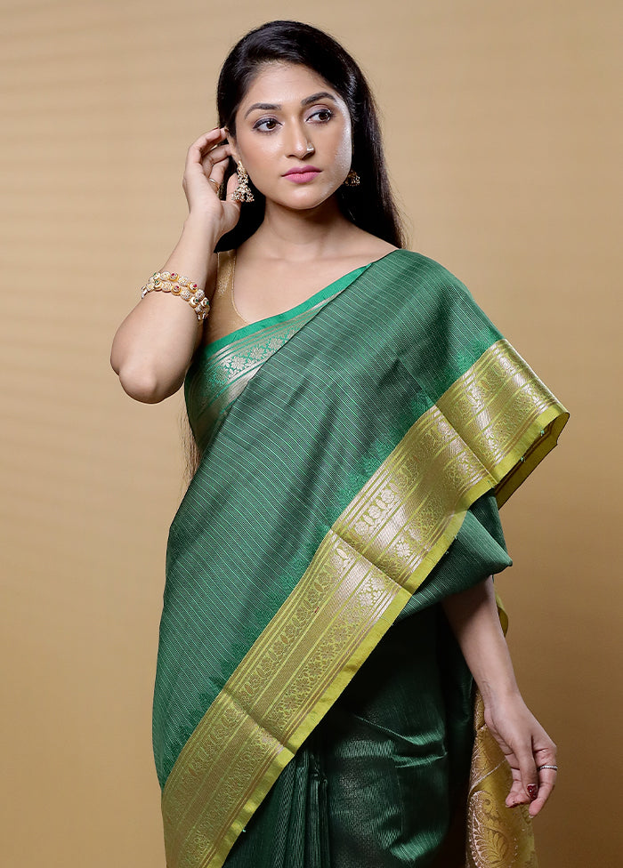 Green Kota Cotton Saree With Blouse Piece