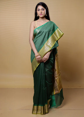 Green Kota Cotton Saree With Blouse Piece