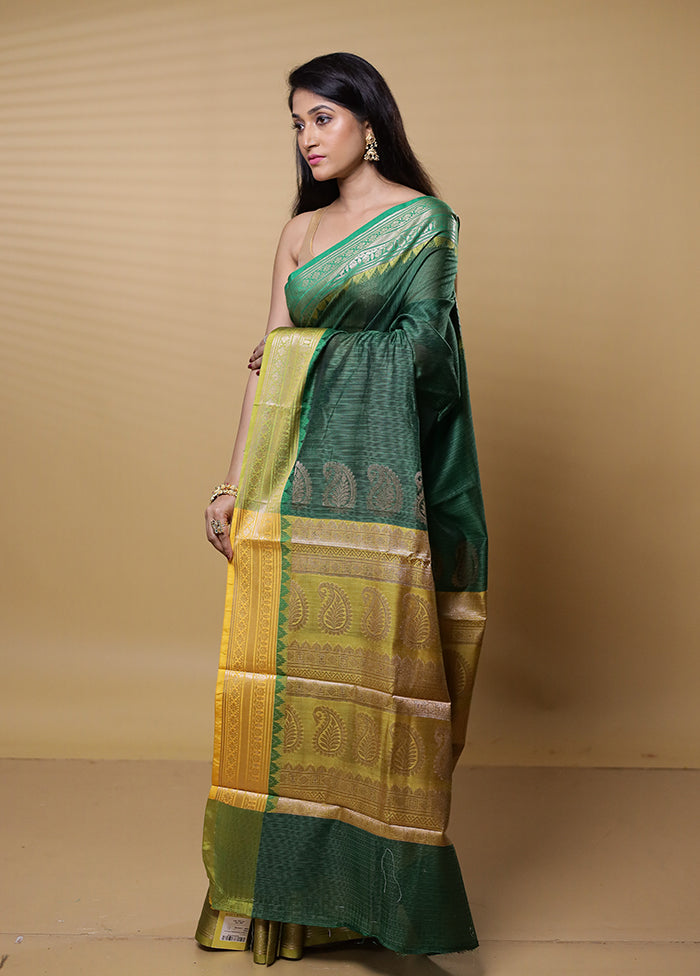 Green Kota Cotton Saree With Blouse Piece