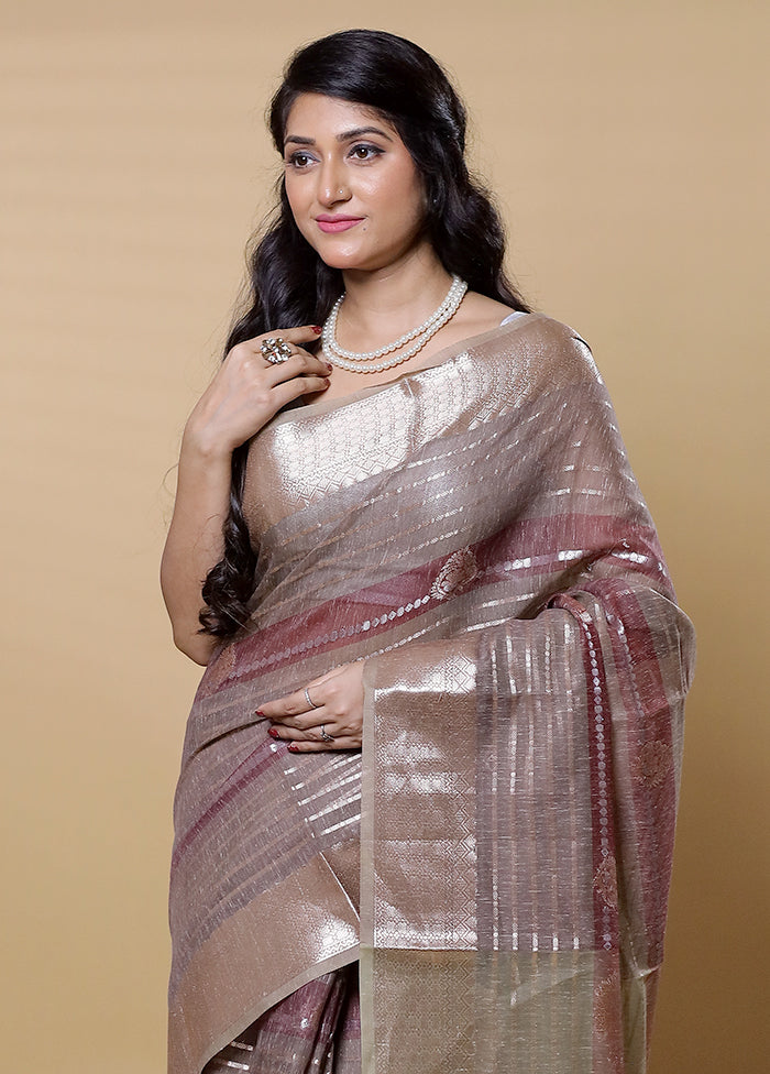 Grey Kora Silk Saree With Blouse Piece