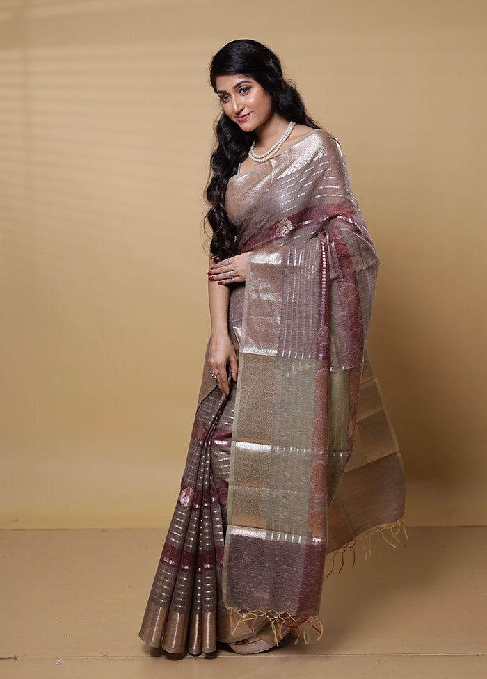 Grey Kora Silk Saree With Blouse Piece