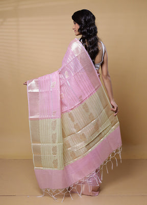 Pink Kora Silk Saree With Blouse Piece