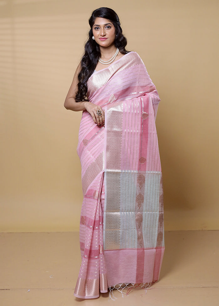 Pink Kora Silk Saree With Blouse Piece