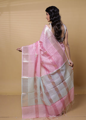 Pink Kora Silk Saree With Blouse Piece