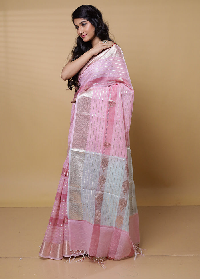 Pink Kora Silk Saree With Blouse Piece