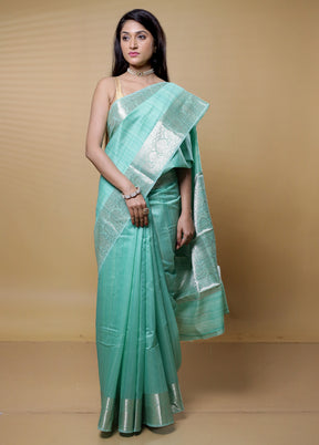 Green Dupion Silk Saree With Blouse Piece