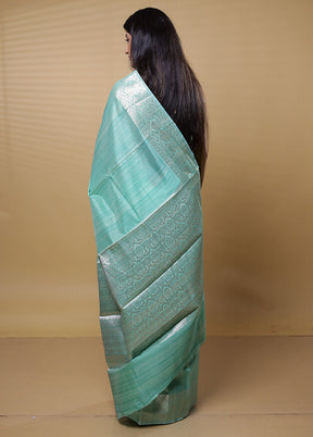 Green Dupion Silk Saree With Blouse Piece