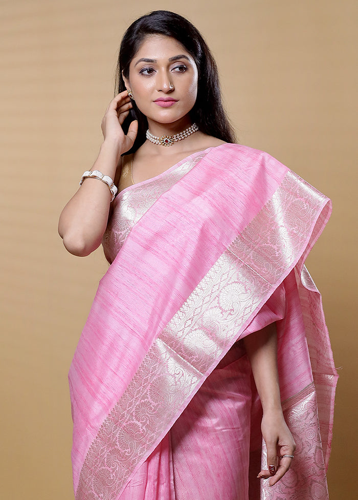 Pink Dupion Silk Saree With Blouse Piece