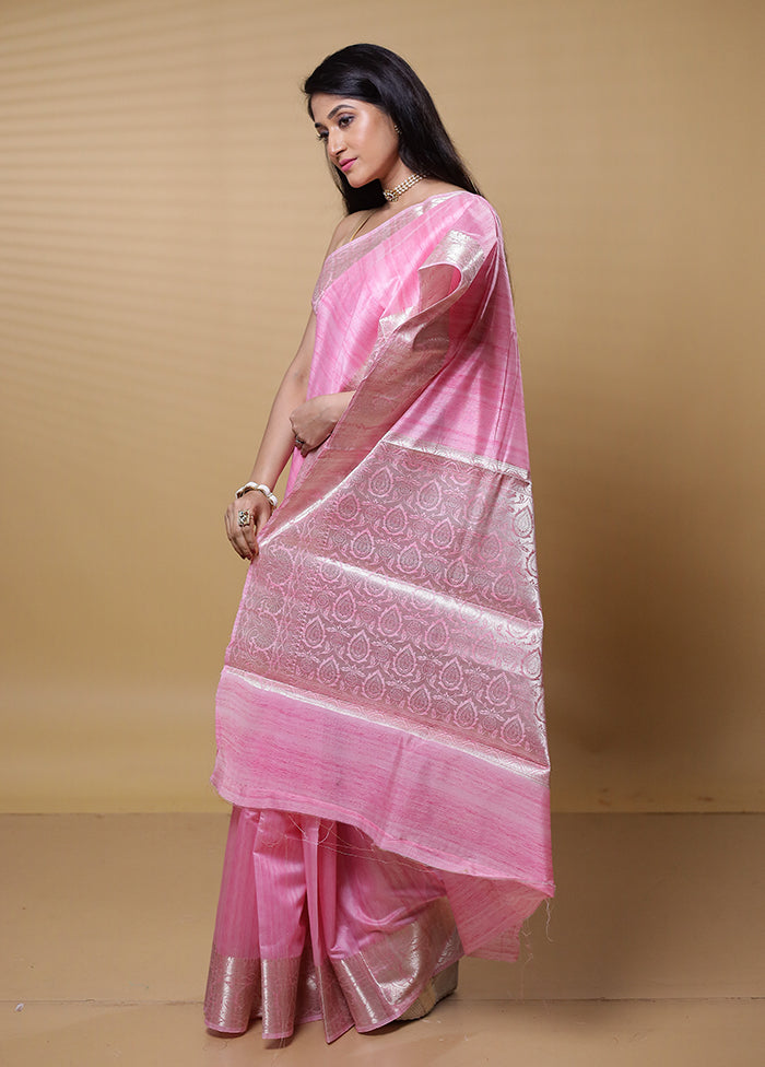 Pink Dupion Silk Saree With Blouse Piece