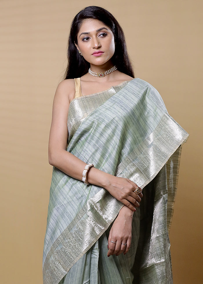 Green Dupion Silk Saree With Blouse Piece