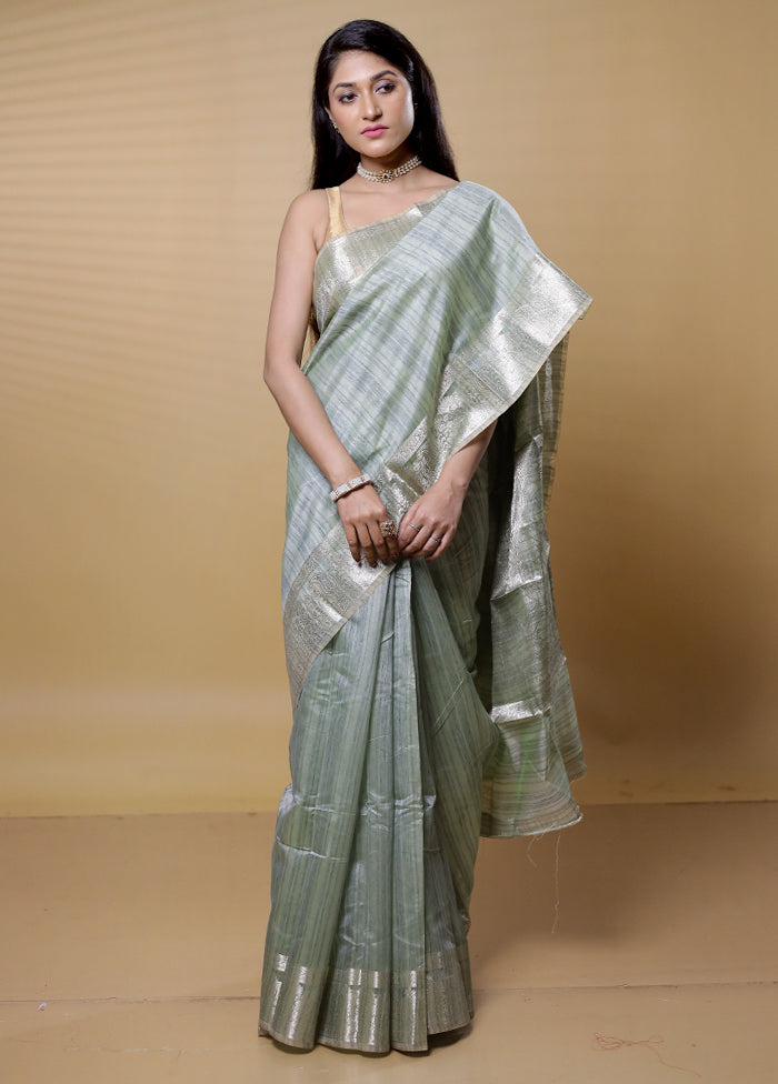 Green Dupion Silk Saree With Blouse Piece