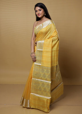 Yellow Dupion Silk Saree With Blouse Piece