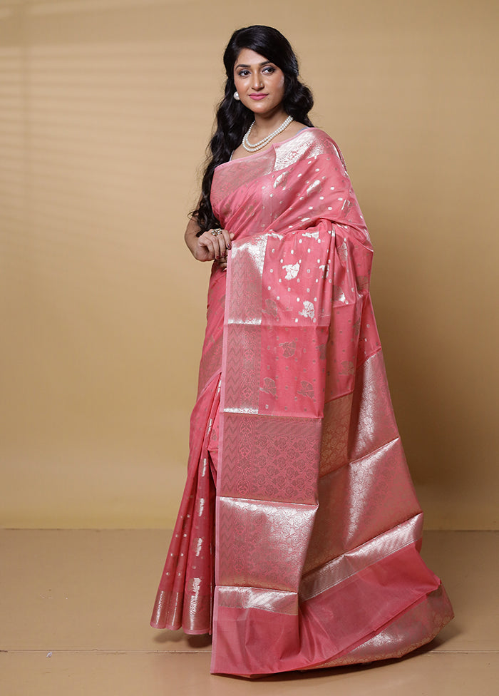 Pink Dupion Silk Saree With Blouse Piece