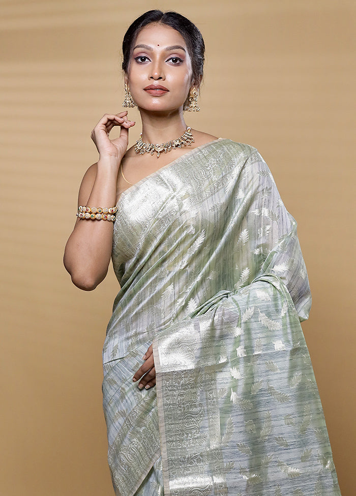 Green Dupion Silk Saree With Blouse Piece