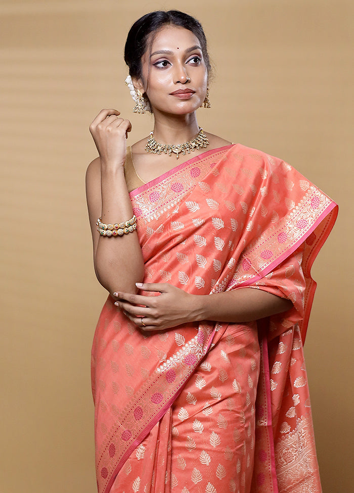 Orange Kora Silk Saree With Blouse Piece