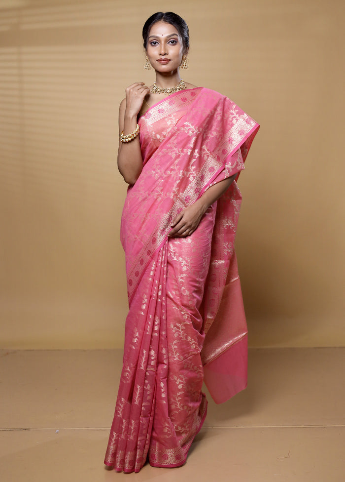 Pink Kora Silk Saree With Blouse Piece