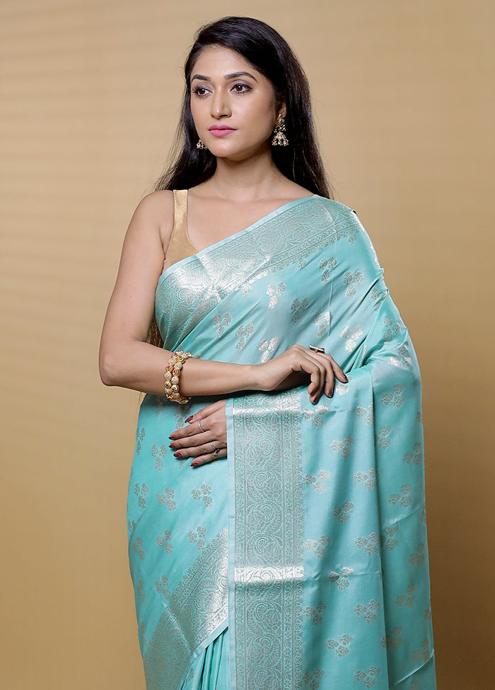 Blue Kora Silk Saree With Blouse Piece