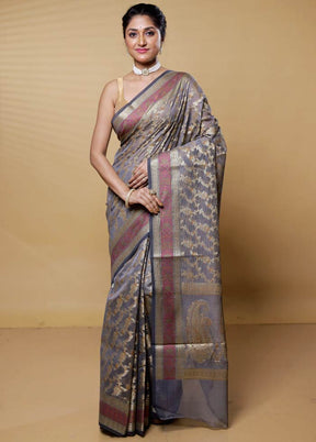 Grey Pure Kota Cotton Saree With Blouse Piece