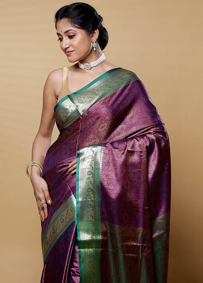 Purple Dupion Silk Saree With Blouse Piece